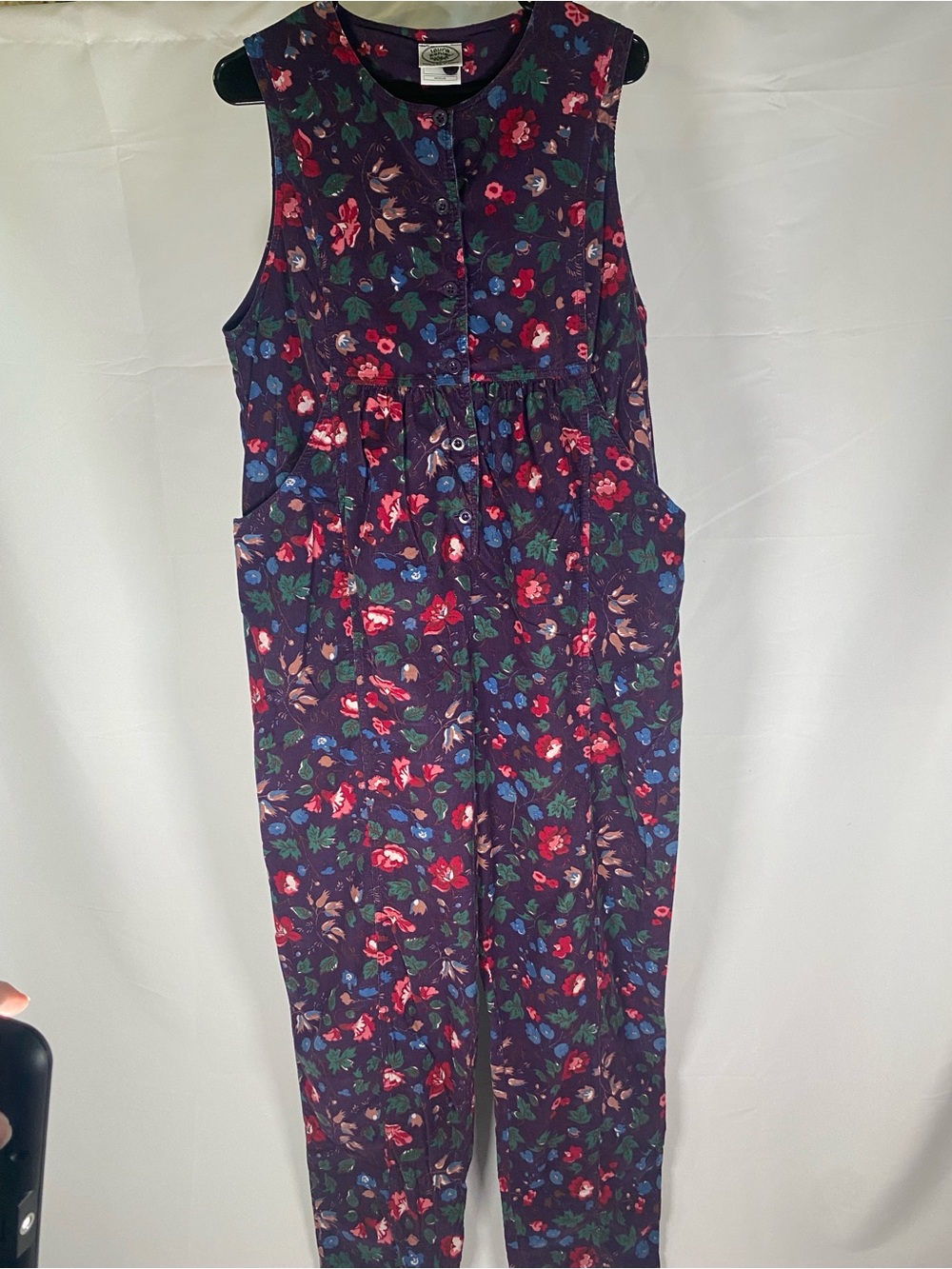 Laura Ashley Floral Button-Front Sleeveless Jumpsuit - Purple, Red, Green, Blue